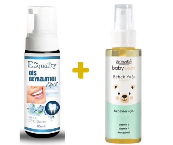 E2'quality Diş Beyazlatıcı Köpük + Dermoskin Babycare Bebek Yağı 100 ml