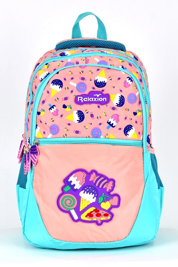 Elatae Ortopedik Çok Gözlü İlkokul Sırt Çantası ve Beslenme Çantası Seti Dondurma Desenli 1350 - 3