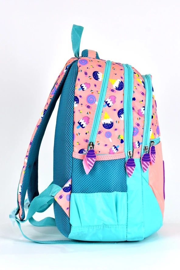 Elatae Ortopedik Çok Gözlü İlkokul Sırt Çantası ve Beslenme Çantası Seti Dondurma Desenli 1350 - 5