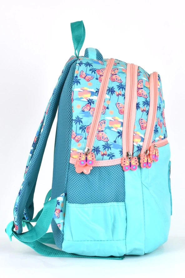 Elatae Ortopedik Çok Gözlü İlkokul Sırt Çantası ve Beslenme Çantası Seti Kelebek Desenli 1350 - Resim 5