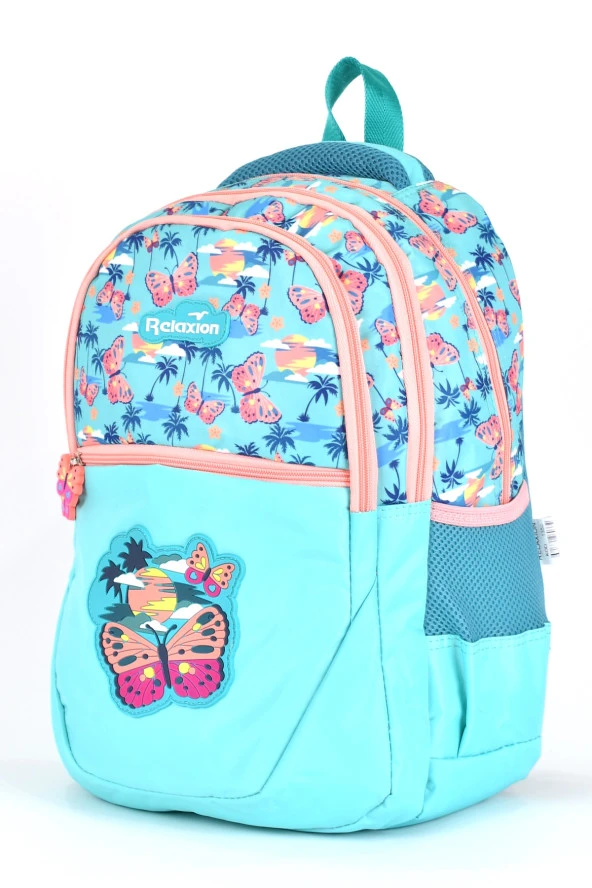 Elatae Ortopedik Çok Gözlü İlkokul Sırt Çantası ve Beslenme Çantası Seti Kelebek Desenli 1350 - Resim 6