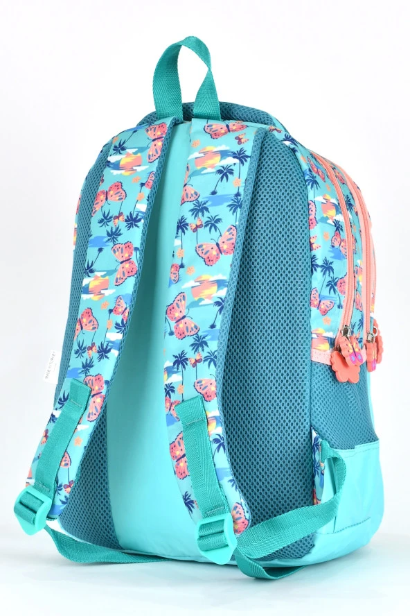 Elatae Ortopedik Çok Gözlü İlkokul Sırt Çantası ve Beslenme Çantası Seti Kelebek Desenli 1350 - Resim 7