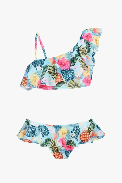 Renkli Çiçek Desenli Kız Çocuk Bikini Takımı