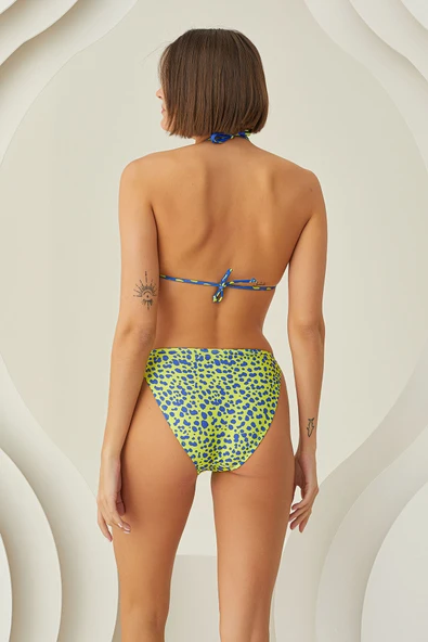 Sarı Lacivert Puantiyeli Tek Alt Bikini - 3