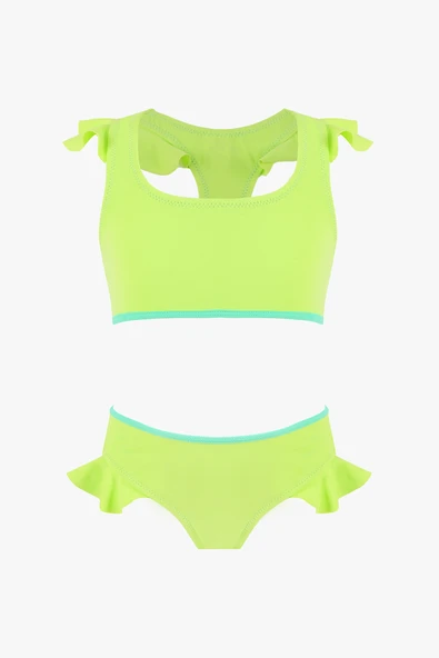 Fıstık Yeşili Fırfırlı Çocuk Bikini Takımı - 1