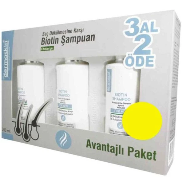 Dermoskin Biotin Shampoo For Men 200 ML 3 Al 2 Öde Erkeklere Özel Dökülme Önleyici Şampuan - Diş Beyazlatıcı Köpük Hediye