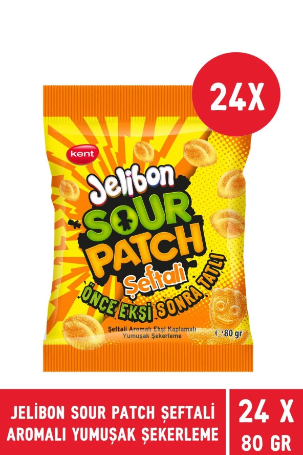 Jelibon Sour Patch Şeftali Aromalı Yumuşak Şekerleme 80 gr - 24  Adet - Resim 4