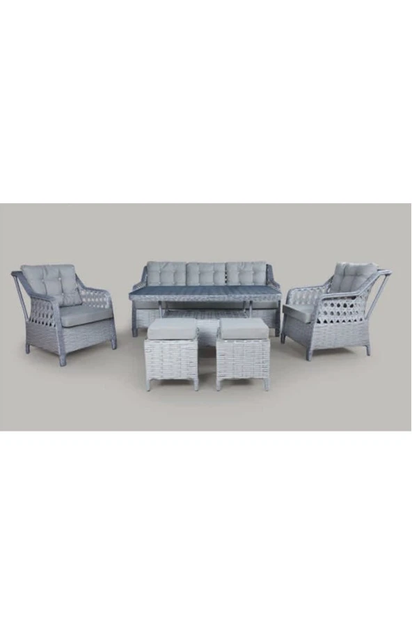 Metal Gövdeli  3+1+1+2puf+masa Rattan Bahçe Balkon Mobilyası, 7 Kişilik Bahçe Takımı