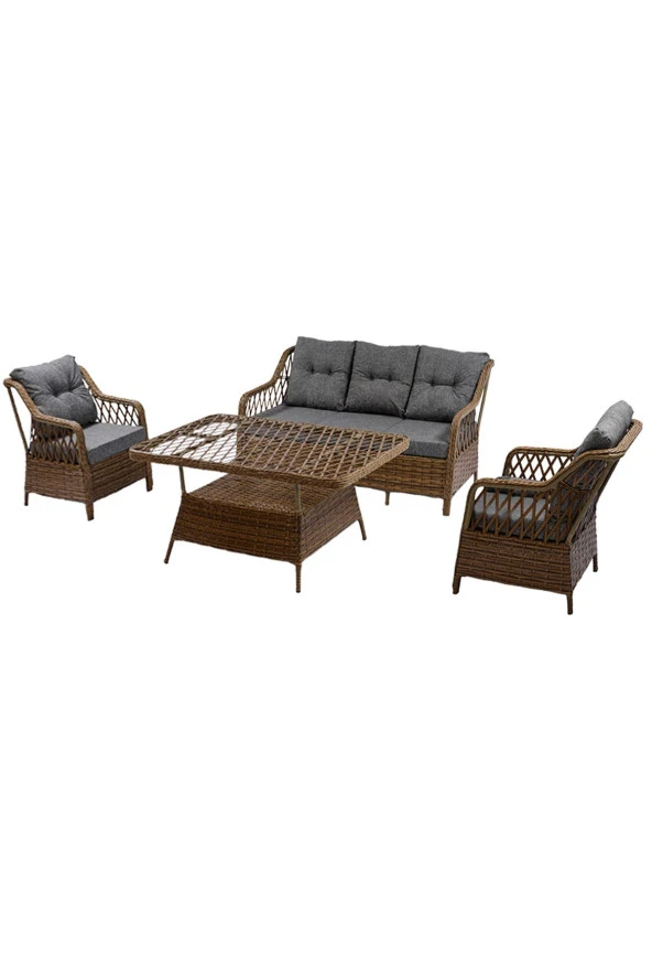 Metal Gövdeli  3+1+1+2puf+masa Rattan Bahçe Balkon Mobilyası, 7 Kişilik Bahçe Takımı