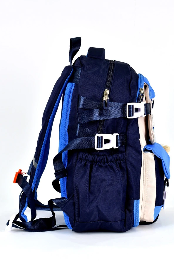 Elatae Ortopedik Lüks Kumaş Unisex Çok Gözlü Çocuk İlkokul Çantası Lacivert 1461 - Resim 3