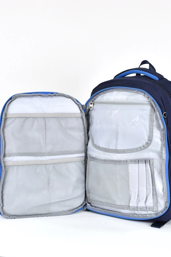 Elatae Ortopedik Lüks Kumaş Unisex Çok Gözlü Çocuk İlkokul Çantası Lacivert 1461 - Resim 6