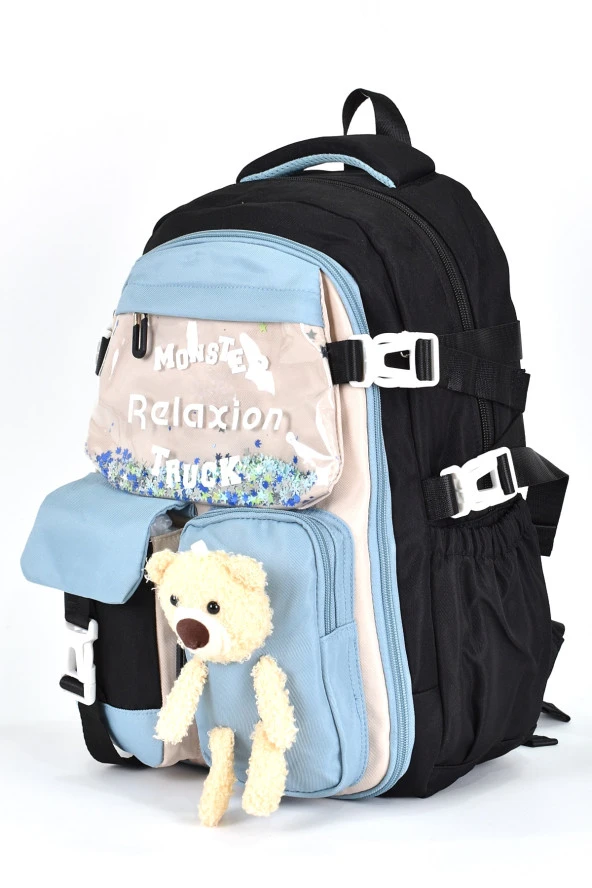 Elatae Ortopedik Lüks Kumaş Unisex Çok Gözlü Çocuk İlkokul Çantası Siyah 1461 - 4