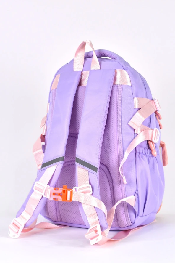 Elatae Ortopedik Lüks Kumaş Unisex Çok Gözlü Çocuk İlkokul Çantası Lila 1461 - Resim 5