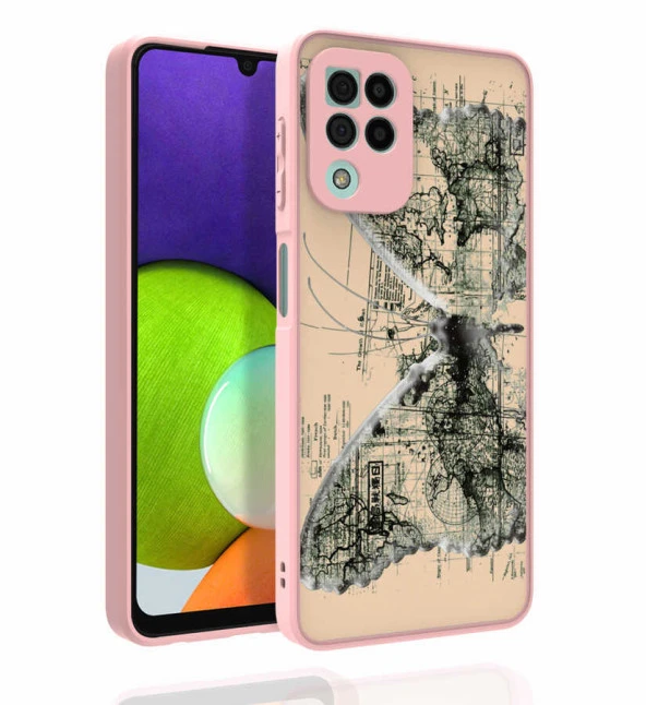 Samsung Galaxy M22 Kılıf Kabartmalı Kamera Korumalı Desenli Darbe Emici Renkli Kapak (Nora)