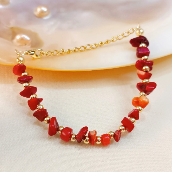 Kırık Mercan Taşı Doğal Taş Bileklik- Anka Gemstone - 3