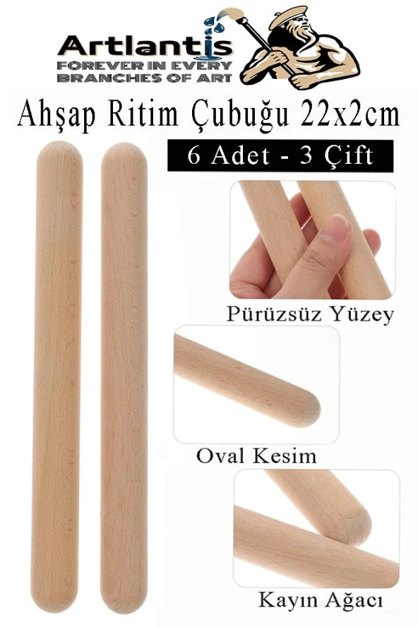 Ahşap Ritim Çubuğu 6 Adet 3 Çift Okul Öncesi Eğitici Anaokulu Ritim Tokmağı Çubukları Çocuk Etkinlik Perkusyon Müzik Aleti