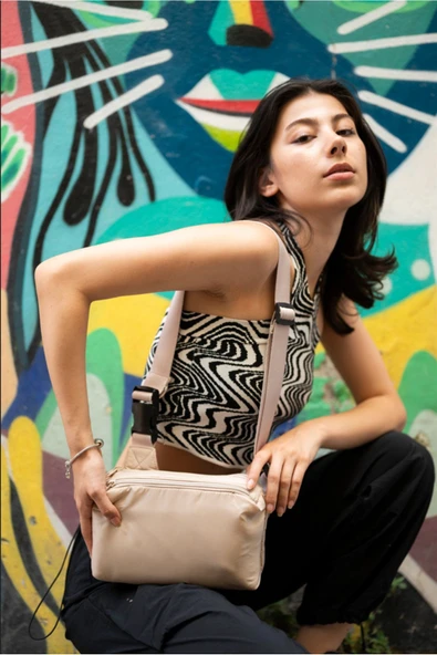 S-case by Serve Paraşüt Kumaş Çapraz Çanta Bej - Resim 5