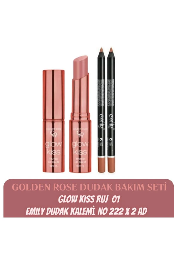 Glow Kiss Tinted Balm No 01 + Golden Rose Emily Dudak Kalemi No 222 X 2 ad