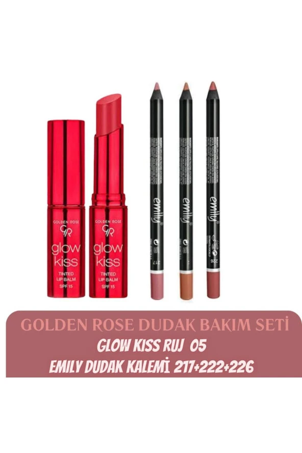 Glow Kiss Tinted Lip Balm No 05 + Golden Rose Emily Dudak Kalemi 217+222+226