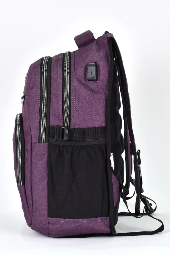 Elatae Unisex Ortopedik Çok Gözlü Günlük Seyahat Okul Sırt Çantası Mor 2238 - Resim 3