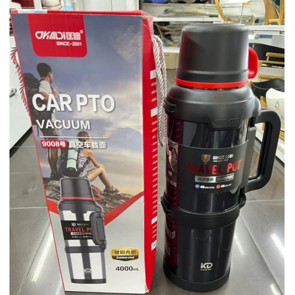 VACUUM Car Pto 4 Litre 1 Adet 48 Saat Sıcak Soğuk Paslanmaz Çelik Dağcı Termos - 1