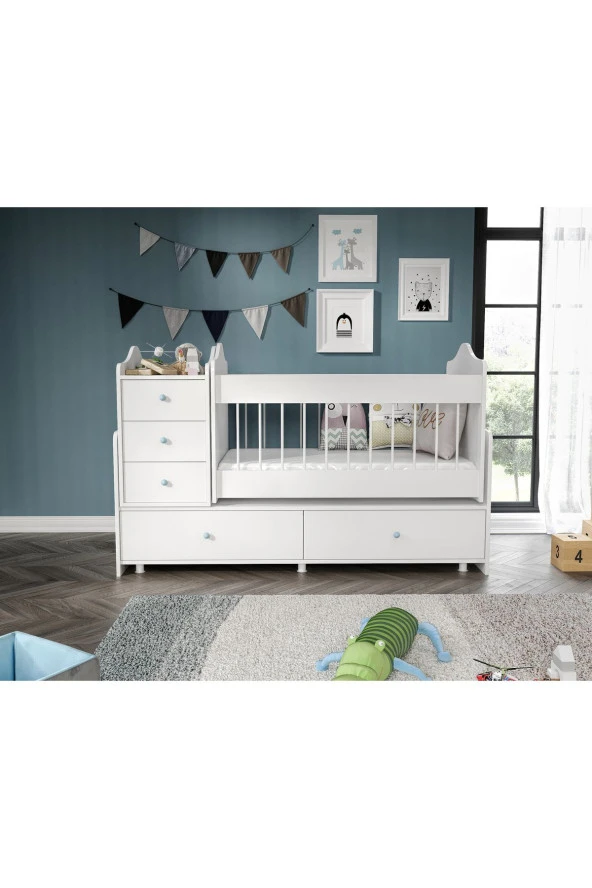 MERLİN MOBİLYA Merlin Mobilya Angel Büyüyebilen Mavi Kulplu Beşik - 2