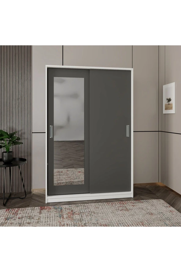 MERLİN MOBİLYA BAŞAK 2 KAPAKLI 8 BÖLMELİ ANTRASİT DETAYLI DOLAP