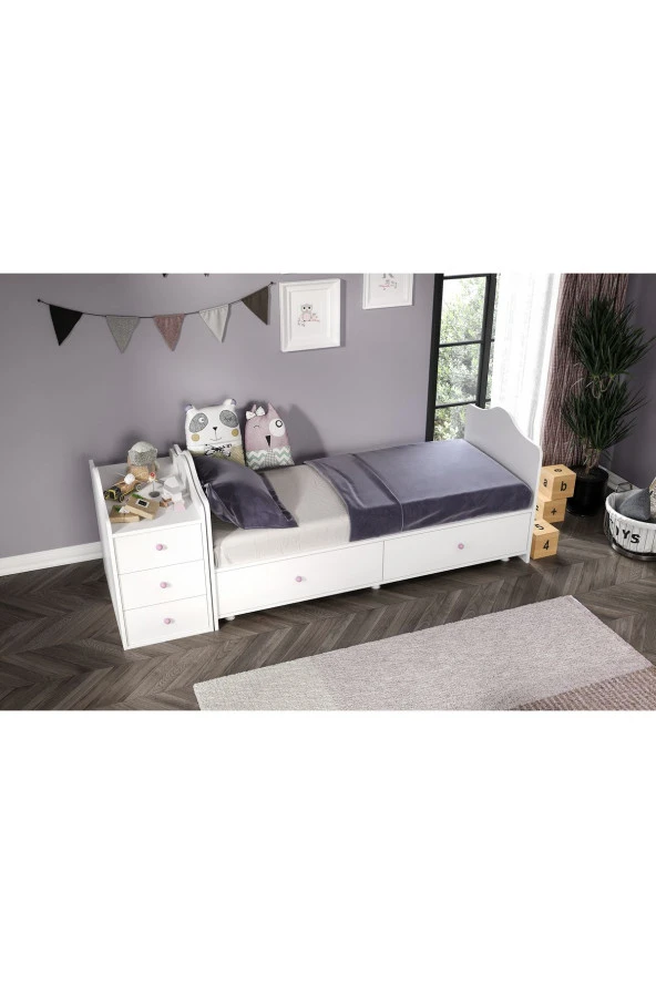 MERLİN MOBİLYA Angel Büyüyebilen Pembe Kulplu Beşik - 3