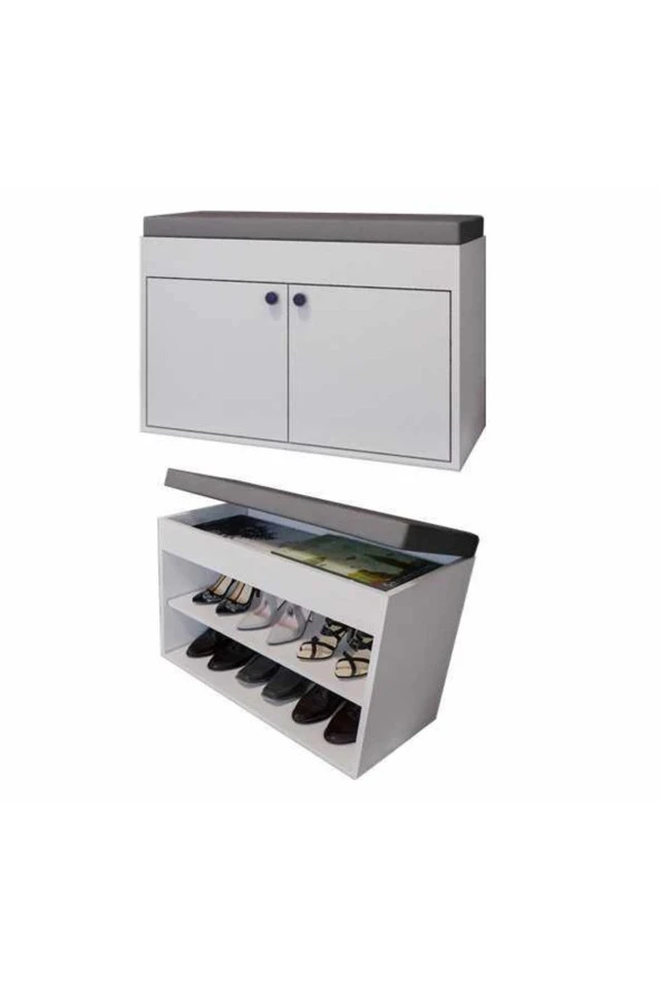 MERLİN MOBİLYA Side 2 Katlı Puf Oturaklı Ayakkabılık - 4