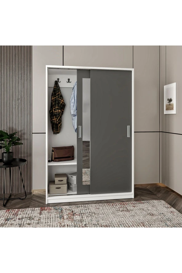 MERLİN MOBİLYA BAŞAK 2 KAPAKLI 8 BÖLMELİ ANTRASİT DETAYLI DOLAP - 2