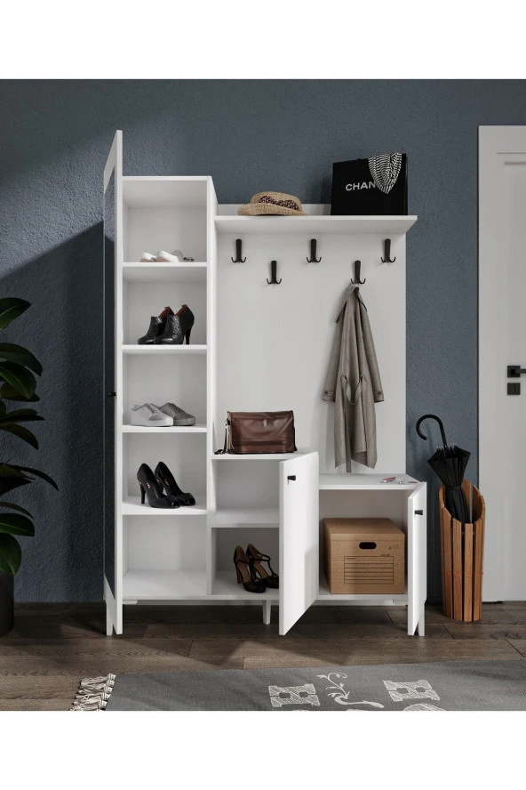 MERLİN MOBİLYA Kardelen 9 Bölmeli Aynalı Portmanto - 3