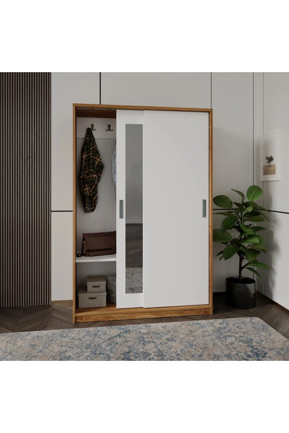 MERLİN MOBİLYA BAŞAK 2 KAPAKLI 8 BÖLMELİ BAMBU DETAYLI DOLAP - 3