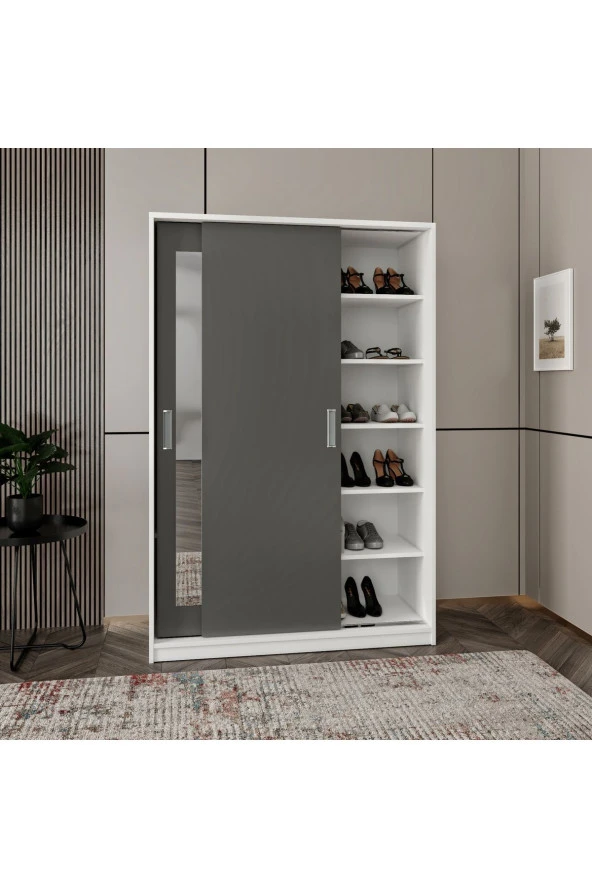 MERLİN MOBİLYA BAŞAK 2 KAPAKLI 8 BÖLMELİ ANTRASİT DETAYLI DOLAP - 3