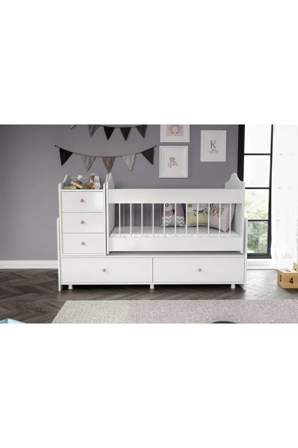 MERLİN MOBİLYA Merlin Mobilya Angel Büyüyebilen Pembe Kulplu Bebek Odası Takımı - 6