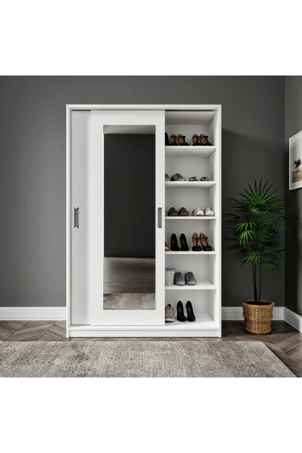 MERLİN MOBİLYA Başak 2 Sürgülü Kapaklı 8 Bölmeli Aynalı Dolap(VESTİYER) - 3