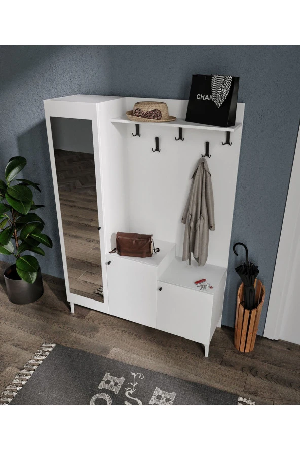 MERLİN MOBİLYA Kardelen 9 Bölmeli Aynalı Portmanto - 4