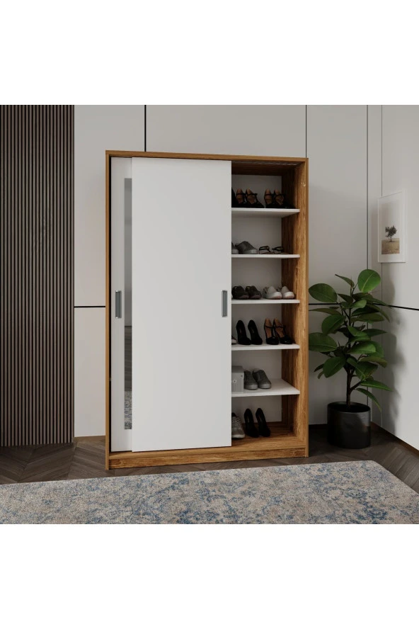 MERLİN MOBİLYA BAŞAK 2 KAPAKLI 8 BÖLMELİ BAMBU DETAYLI DOLAP - 4