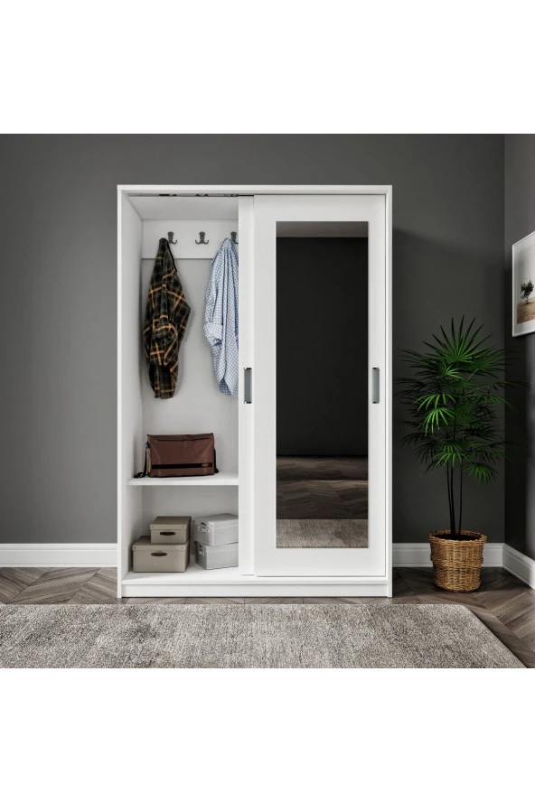 MERLİN MOBİLYA Başak 2 Sürgülü Kapaklı 8 Bölmeli Aynalı Dolap(VESTİYER) - 4