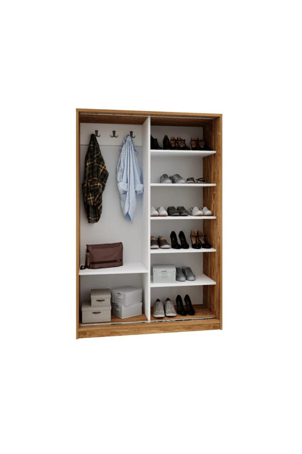 MERLİN MOBİLYA BAŞAK 2 KAPAKLI 8 BÖLMELİ BAMBU DETAYLI DOLAP - 7