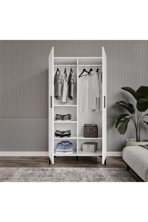 MERLİN MOBİLYA Şipal 2 Kapaklı 6 Bölmeli Ayaklı Elbise Dolabı - 3