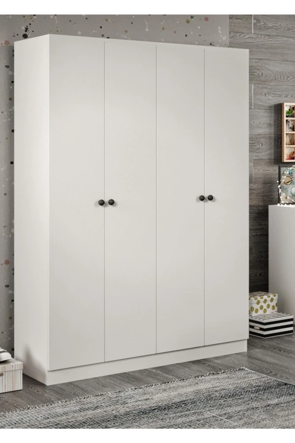 MERLİN MOBİLYA Akasya 4 Kapılı 9 Bölmeli Beyaz Dolap