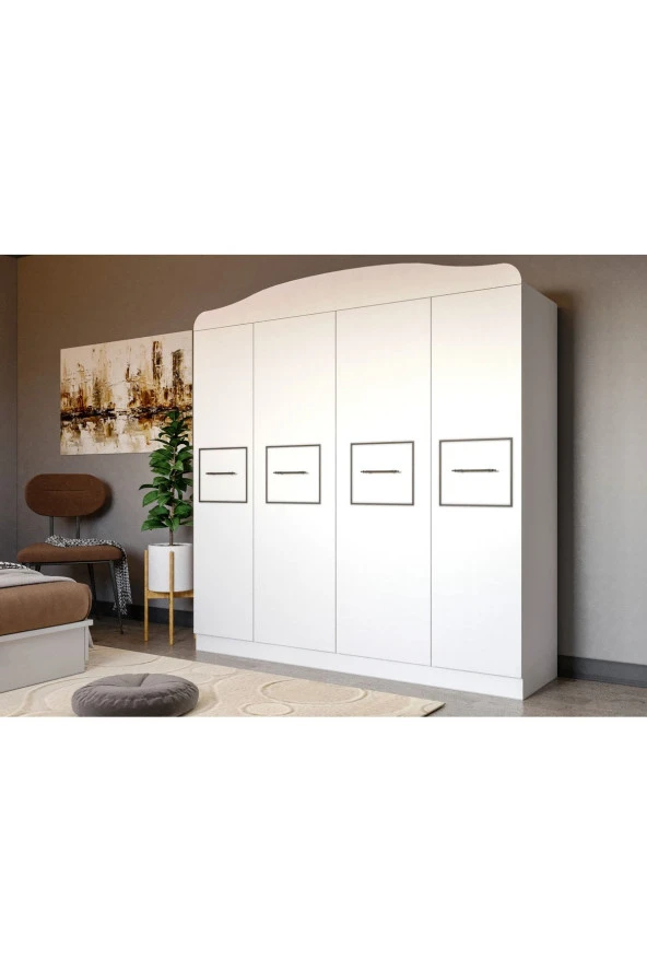 MERLİN MOBİLYA Line 4 Kapaklı 2 Çekmeceli 12 Bölmeli Siyah Çitalı Dolap - 2