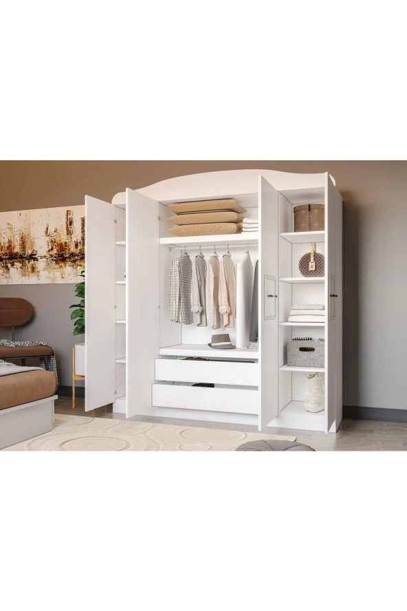 MERLİN MOBİLYA Line 4 Kapaklı 2 Çekmeceli 12 Bölmeli Dolap - 5