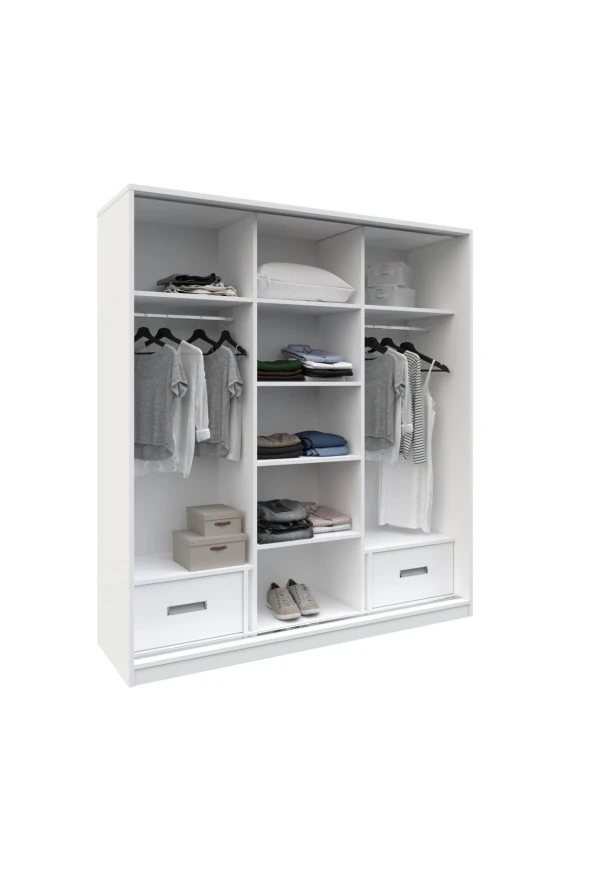 MERLİN MOBİLYA Luna 3 Kapaklı 2 Çekmeceli Aynalı Sürgülü Dolap - 7