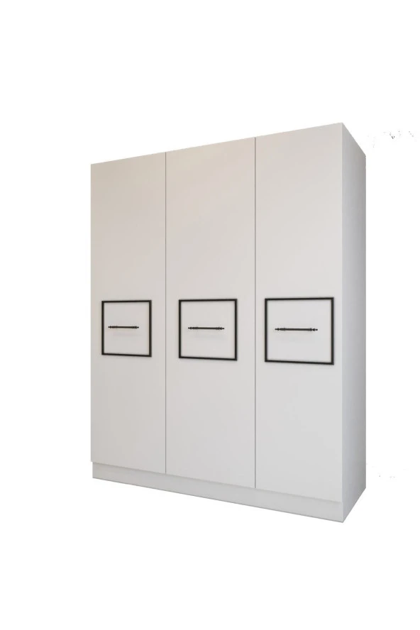 MERLİN MOBİLYA Zarif 3 Kapaklı 8 Bölmeli Siyah Şeritli Beyaz Yüklük-dolap - 3