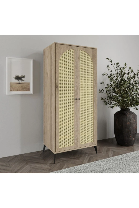 MERLİN MOBİLYA Diamond 2 Kapaklı 4 Bölmeli Elbise Askılı Dolap (%100 MDF) - 2