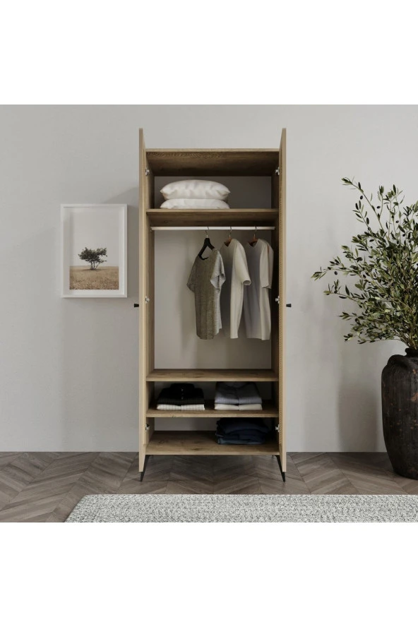 MERLİN MOBİLYA Diamond 2 Kapaklı 4 Bölmeli Elbise Askılı Dolap (%100 MDF) - 3