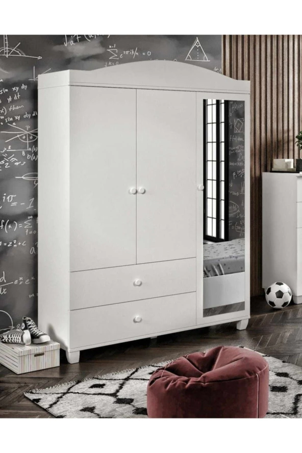 MERLİN MOBİLYA Torino Aynalı 3 Kapaklı 2 Çekmeceli 8 Bölmeli Gardrop - 3