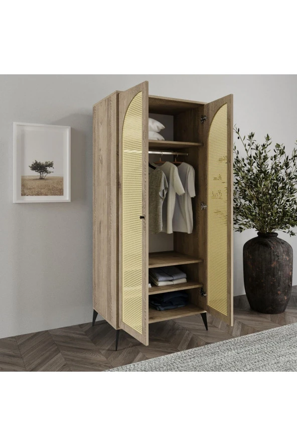 MERLİN MOBİLYA Diamond 2 Kapaklı 4 Bölmeli Elbise Askılı Dolap (%100 MDF) - 4