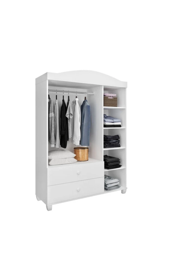 MERLİN MOBİLYA Torino Aynalı 3 Kapaklı 2 Çekmeceli 8 Bölmeli Gardrop - 4